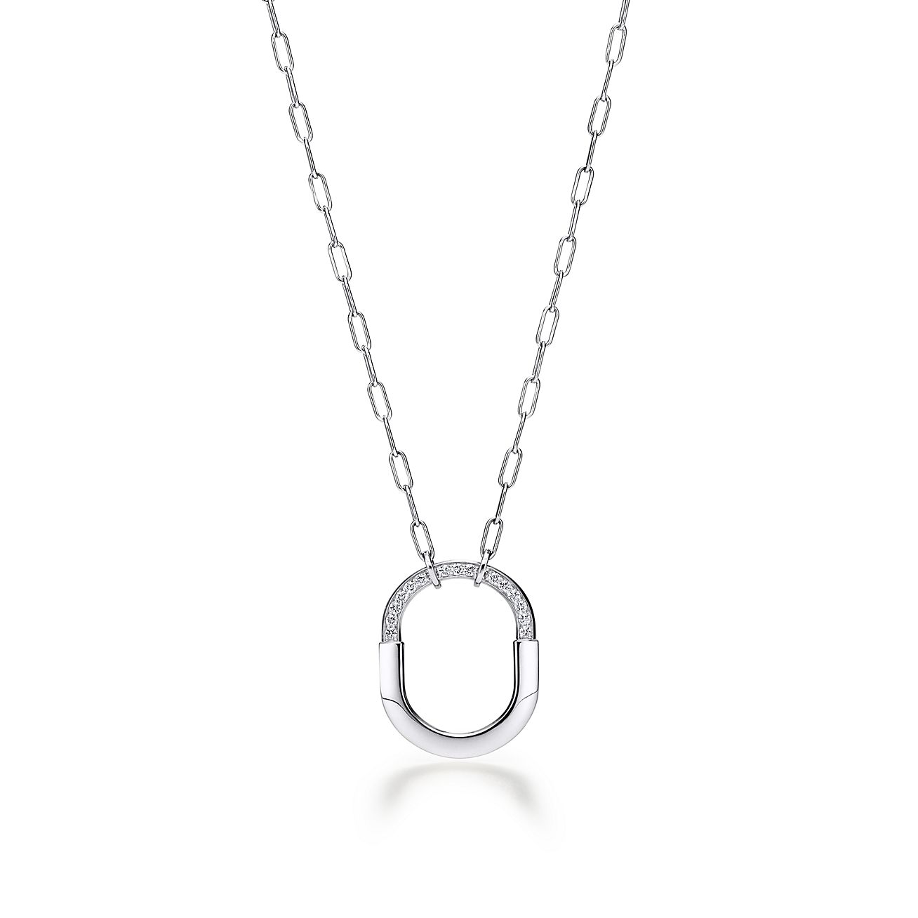 Lock Pendant in White Gold with Diamonds, Medium