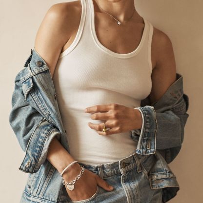 Return to 庐 Heart Tag Charm Bracelet in Silver