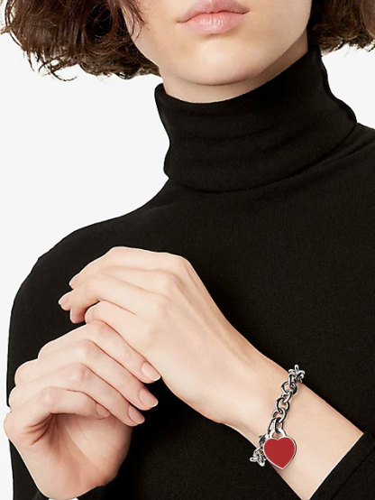 Return to 庐 Heart Tag Red Enamel Bracelet in Sterling Silver