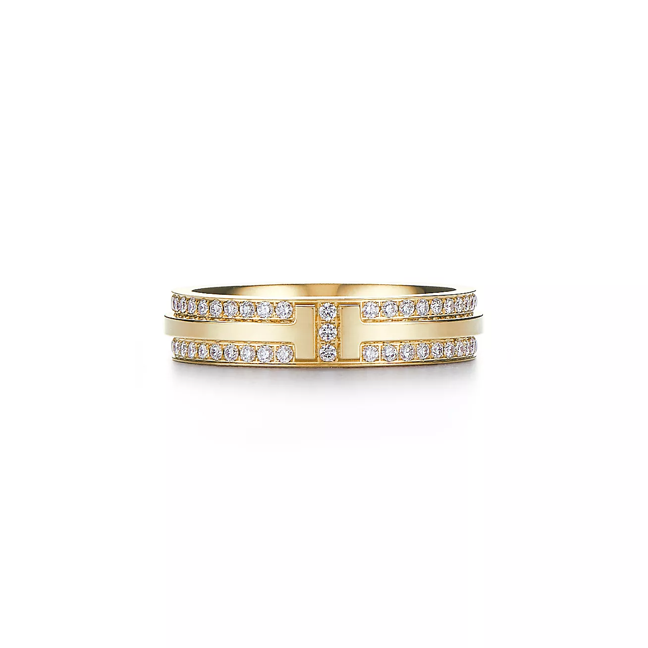 T Narrow Pave Diamond Ring in 18k Gold