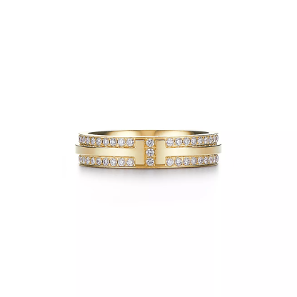 T Narrow Pave Diamond Ring in 18k Gold