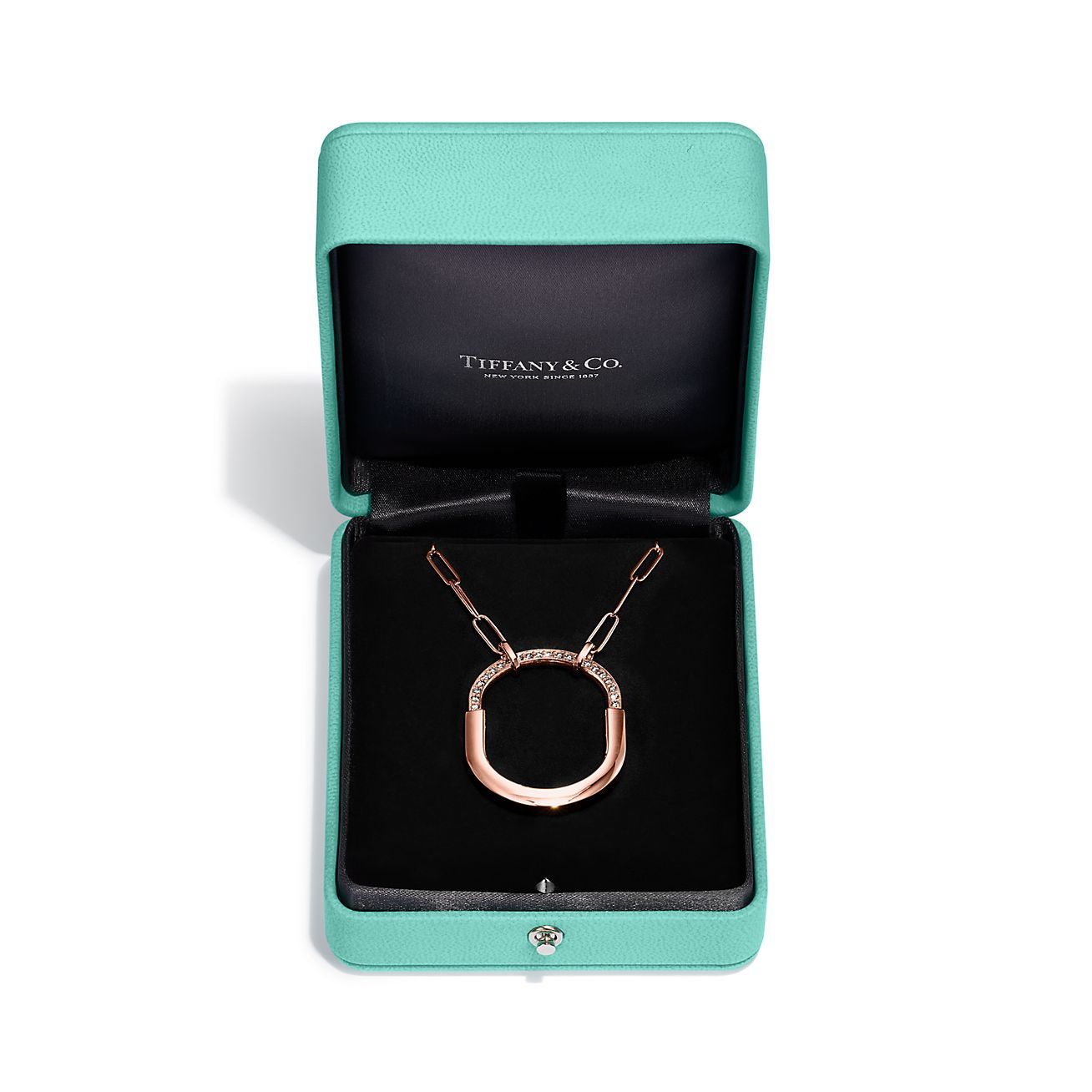 Lock Pendant in Rose Gold with Diamonds, Large