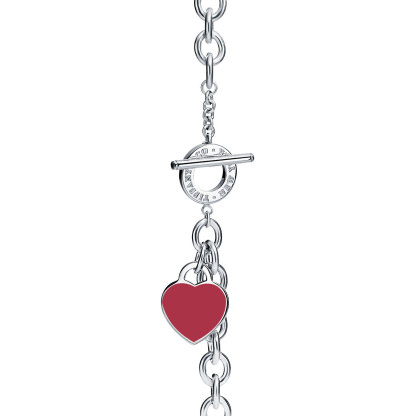 Return to 庐 Red Heart Tag Toggle Bracelet in Silver