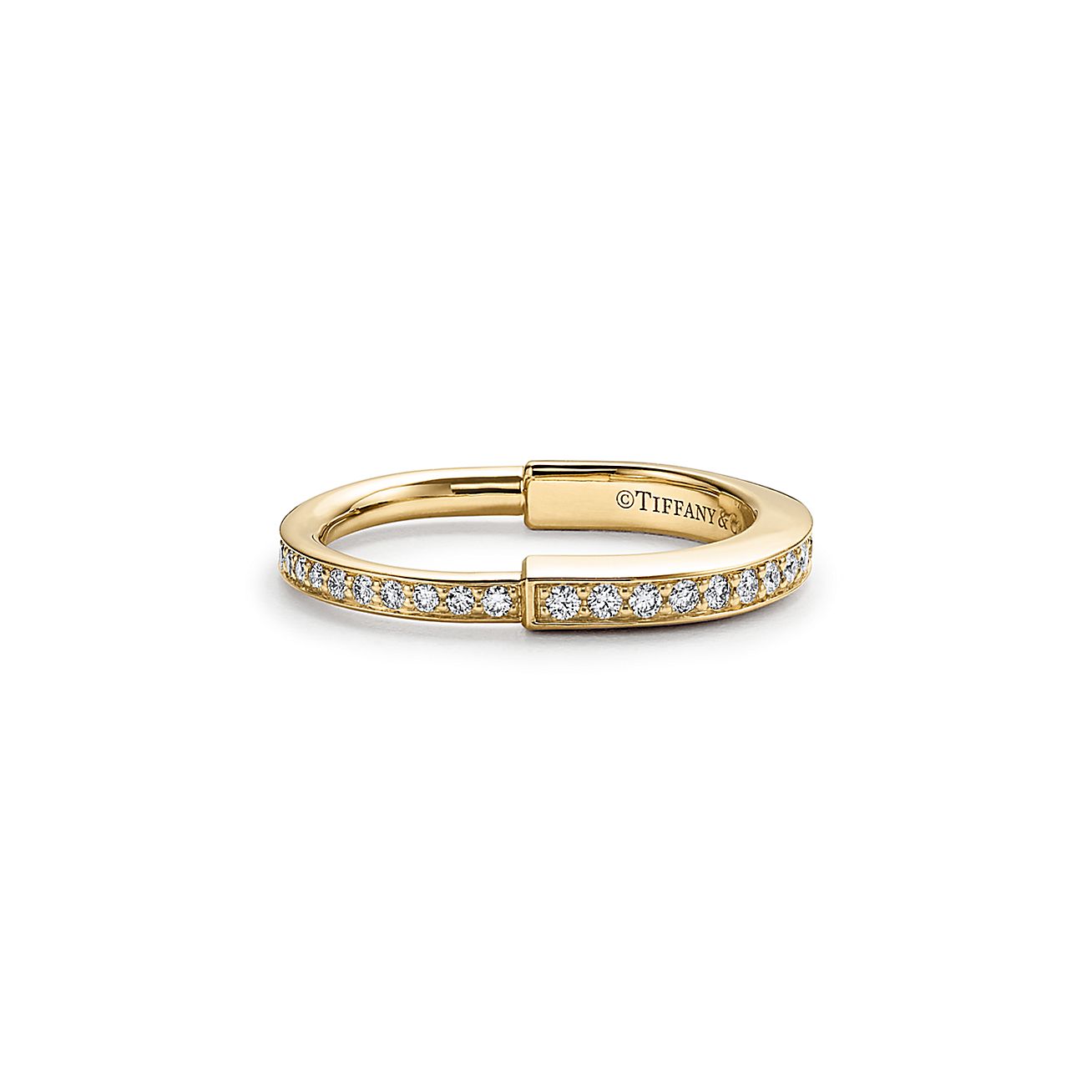 Lock Ring in Yellow Gold with Pave Diamonds