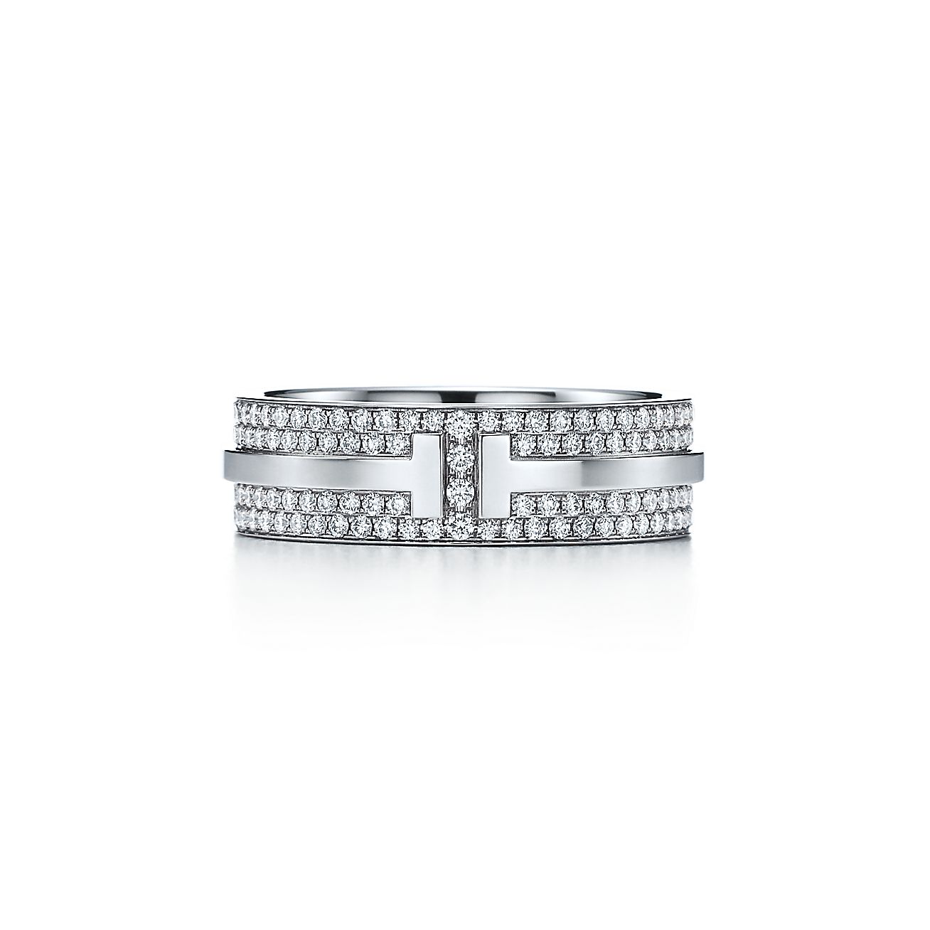 T Wide Pave Diamond Ring in 18k White Gold