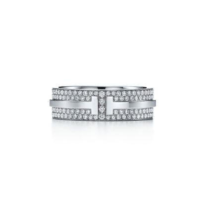T Wide Pave Diamond Ring in 18k White Gold