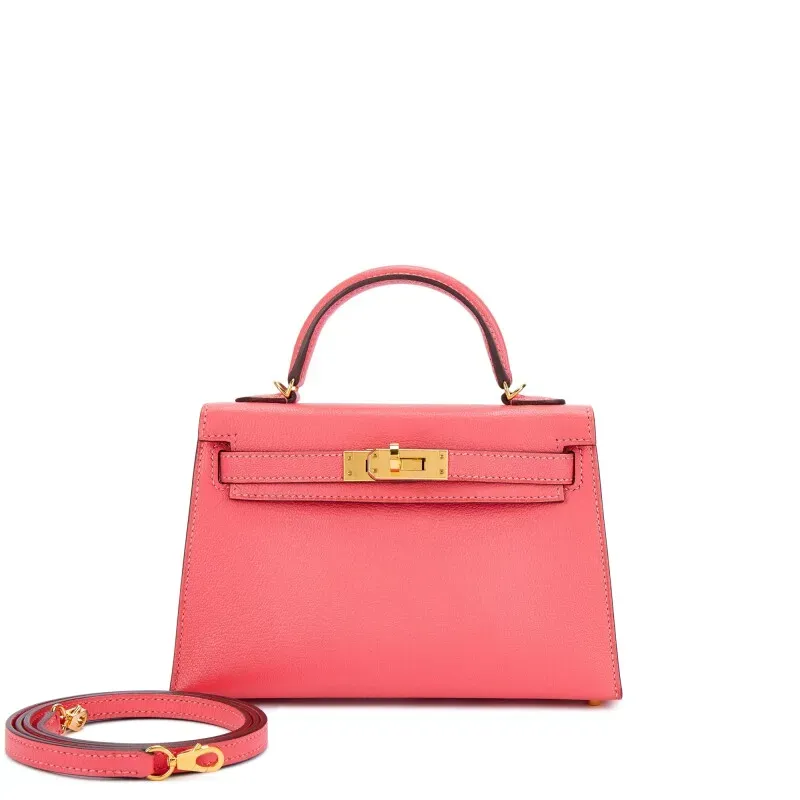 Herthtmes Rose Lipstick Chèvre Mini Kelly II 20 Gold Hardware
