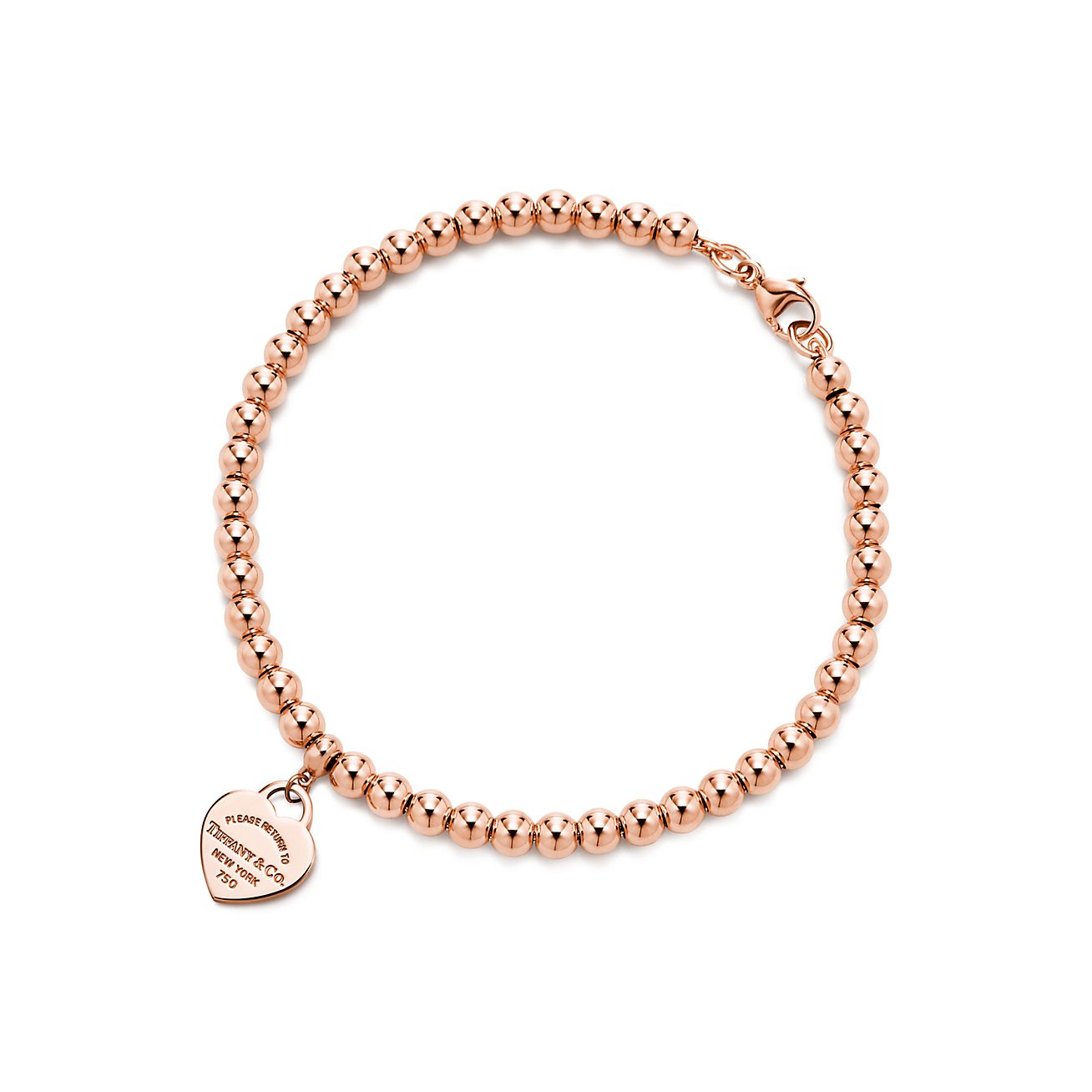 Return to 庐 Heart Tag Bead Bracelet in Rose Gold, 4 mm