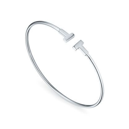 T Narrow Wire Bracelet in 18k White Gold