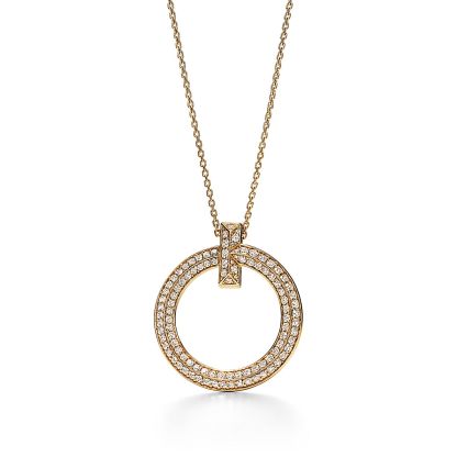 T T1 Circle Pendant in 18k Yellow Gold with Diamonds, Large
