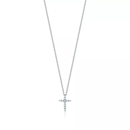 Cross pendant in platinum with diamonds, mini