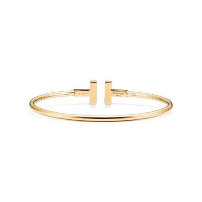 T Wire Bracelet in Yellow Gold with Mother-of-pearl and Diamonds