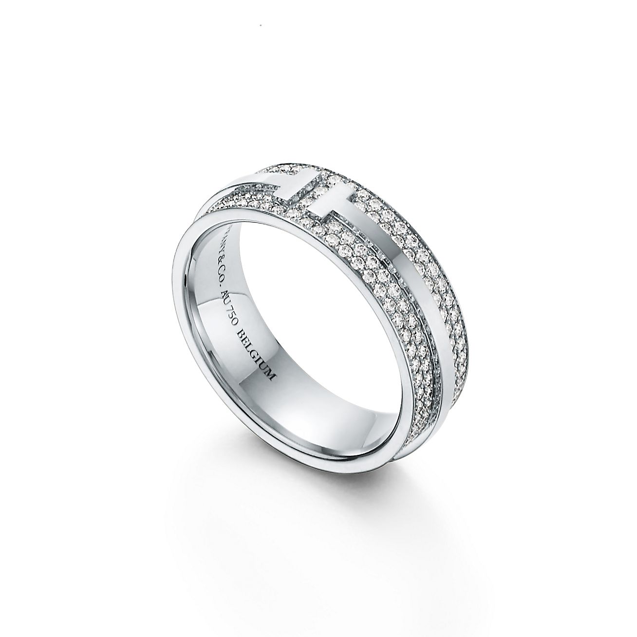 T Wide Pave Diamond Ring in 18k White Gold