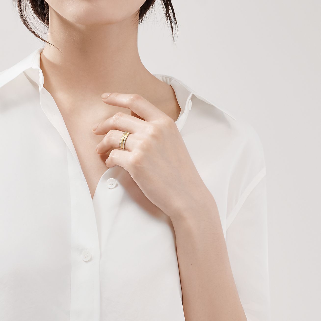 T Wide Pave Diamond Ring in 18k Gold