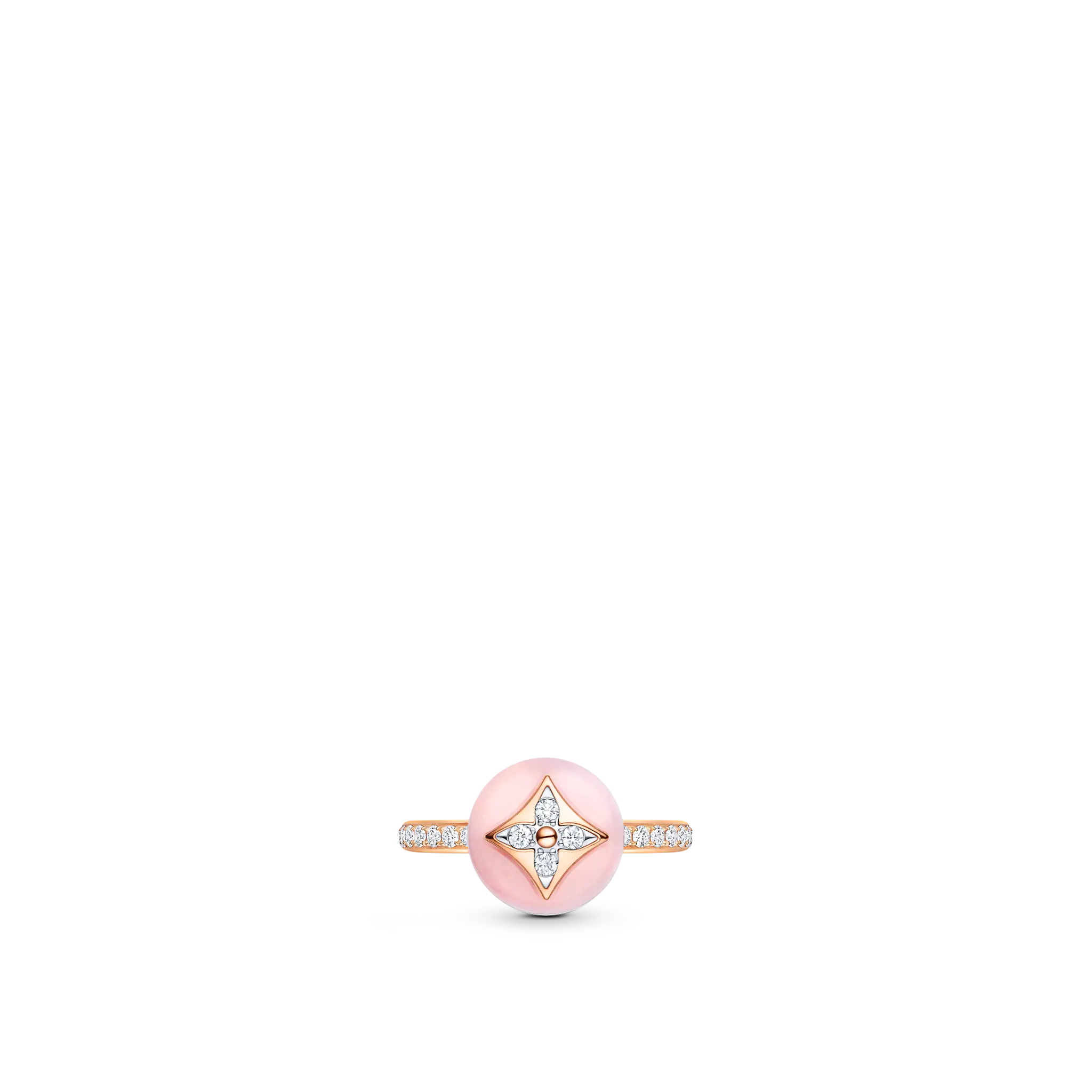 B Blossom Ring, Pink Gold, White Gold, Pink Opal And Pave Diamond