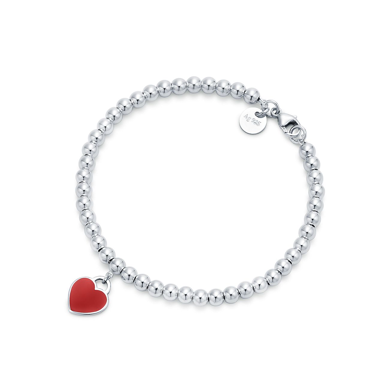Return to 庐 Red Heart Tag Bead Bracelet in Silver