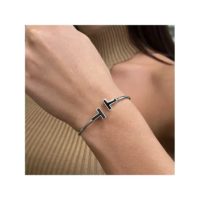 & Co. T Black Onyx Wire Bracelet 18K White Gold