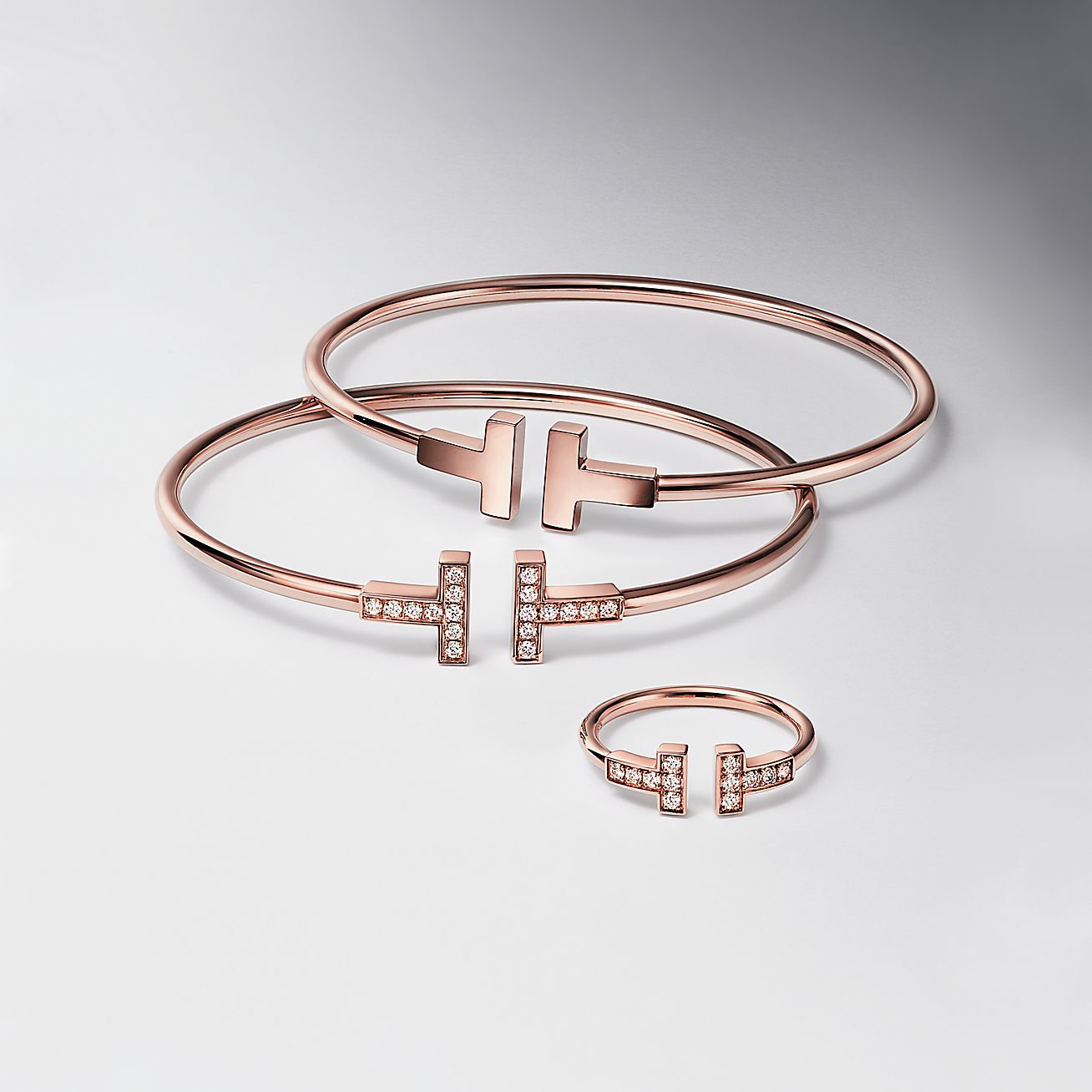 T Diamond Wire Ring in 18k Rose Gold