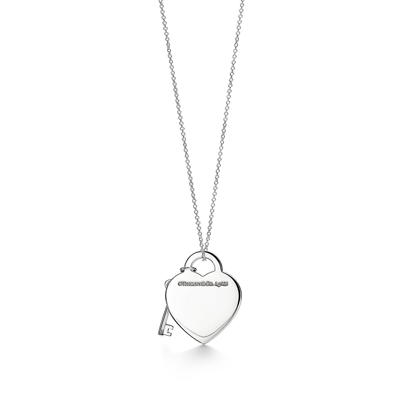 Return to 庐 Heart Tag and Key Necklace in Sterling Silver with a Diamond, Medium