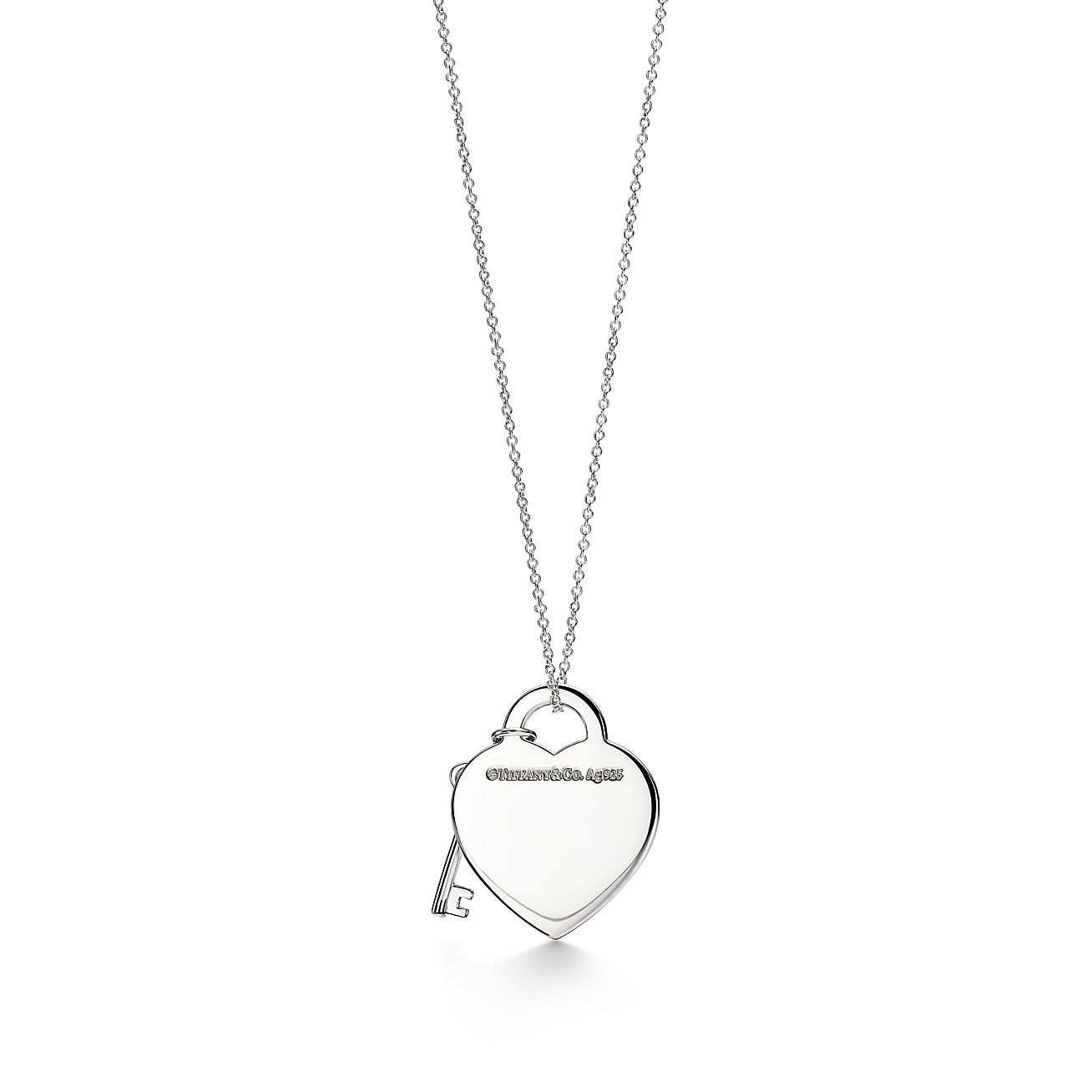 Return to 庐 Heart Tag and Key Necklace in Sterling Silver with a Diamond, Medium