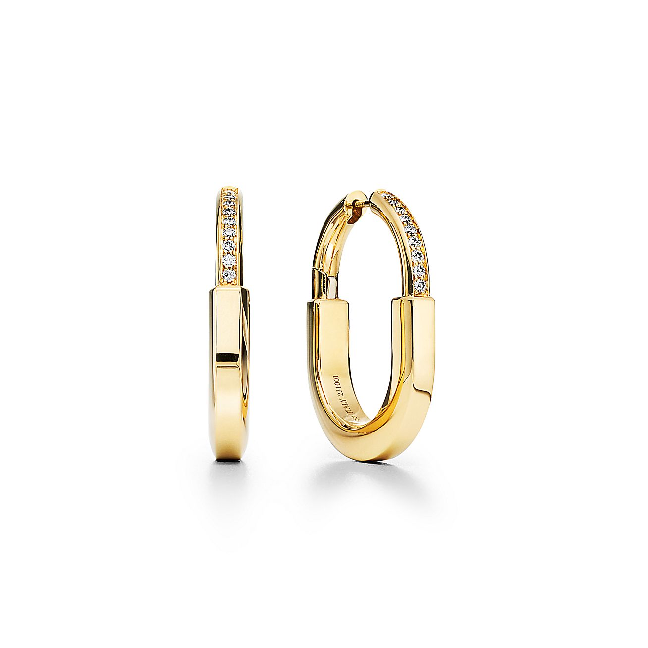 Lock Earrings in Yellow Gold with Diamonds, Medium