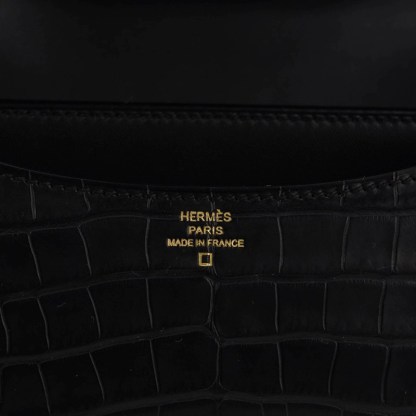 Mini Constance 18 Bag Black Matte Alligator with Gold Hardware and Mirror