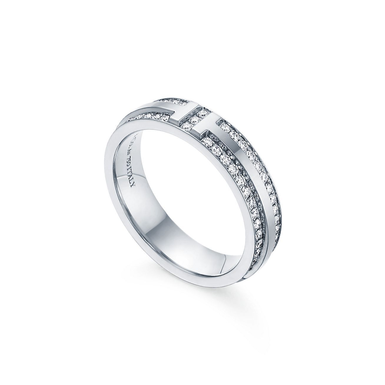 T Narrow Pave Diamond Ring in 18k White Gold
