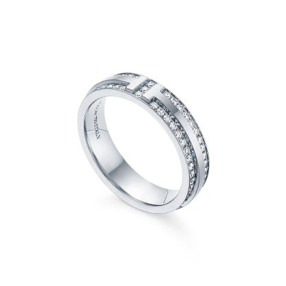 T Narrow Pave Diamond Ring in 18k White Gold
