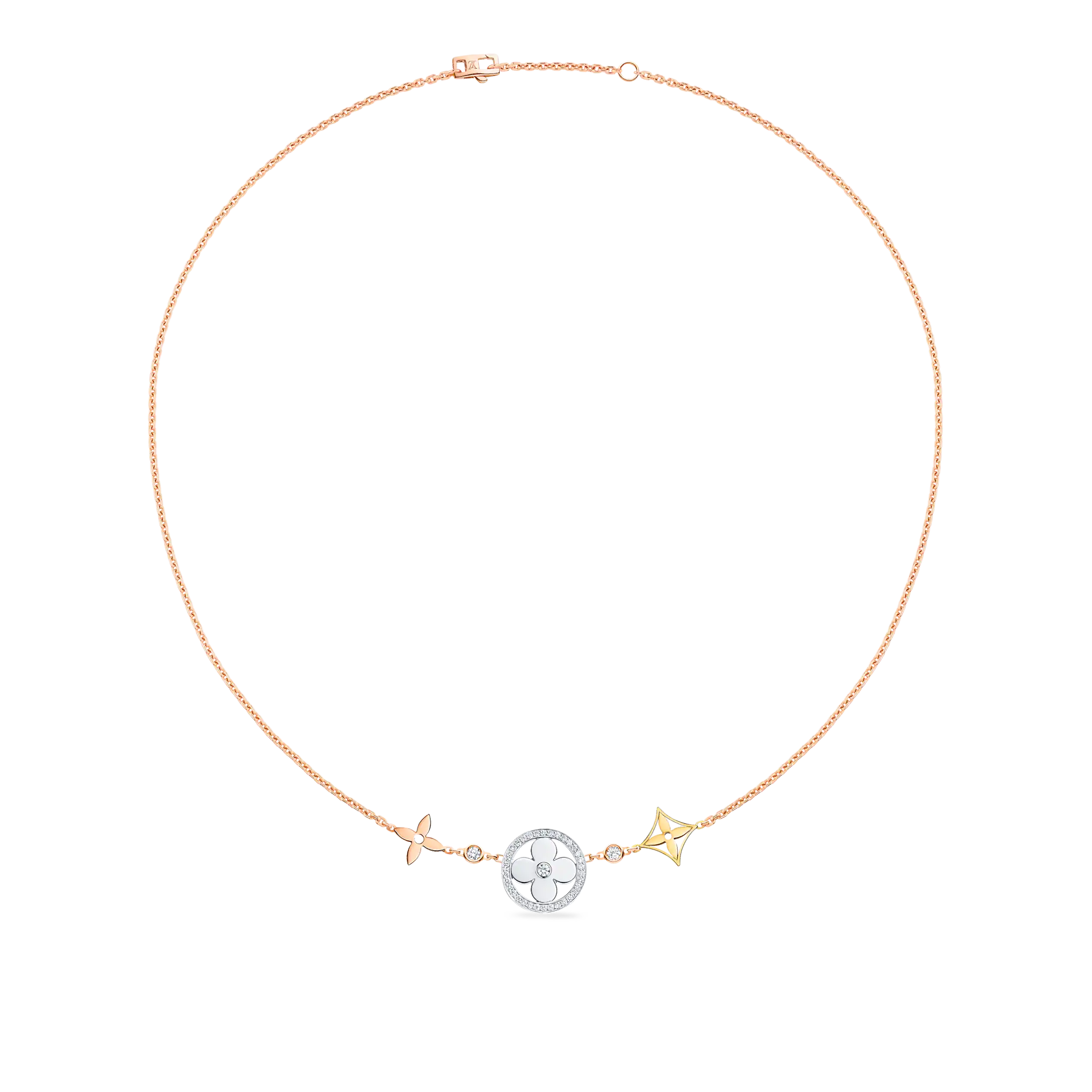 Idylle Blossom XL Necklace, 3 golds and diamonds
