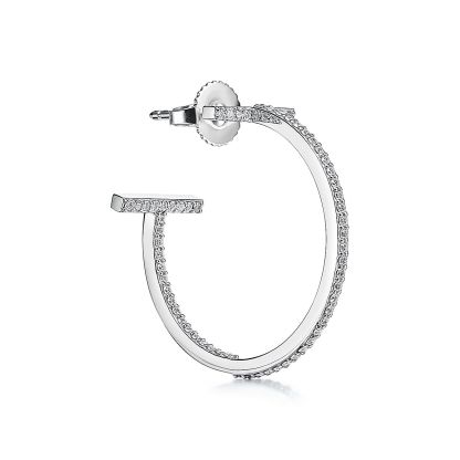 T Diamond Hoop Earrings in 18k White Gold