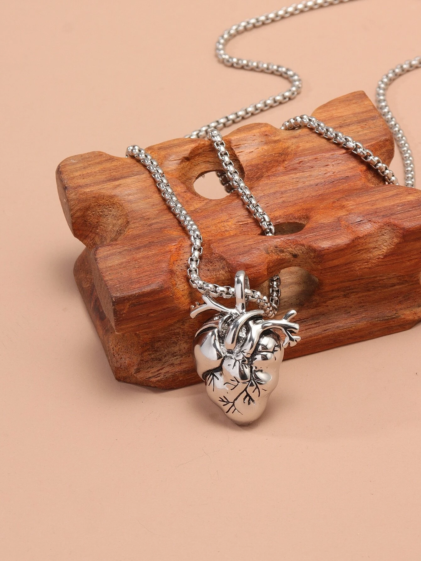 1pc Heart Organ Pendant Necklace, Stainless Steel Jewelry