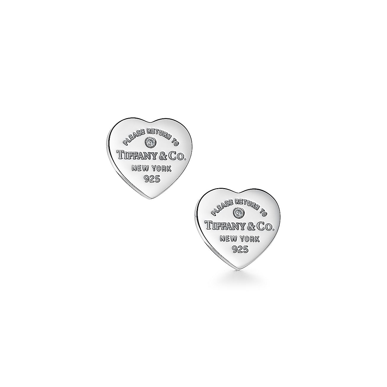 Return to 庐 Heart Tag Earrings in Sterling Silver with a Diamond, Mini