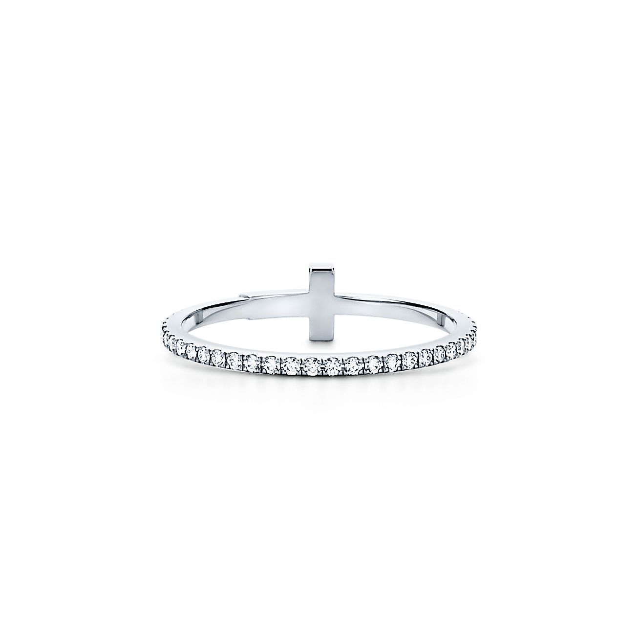 T Diamond Wire Band Ring in 18k White Gold