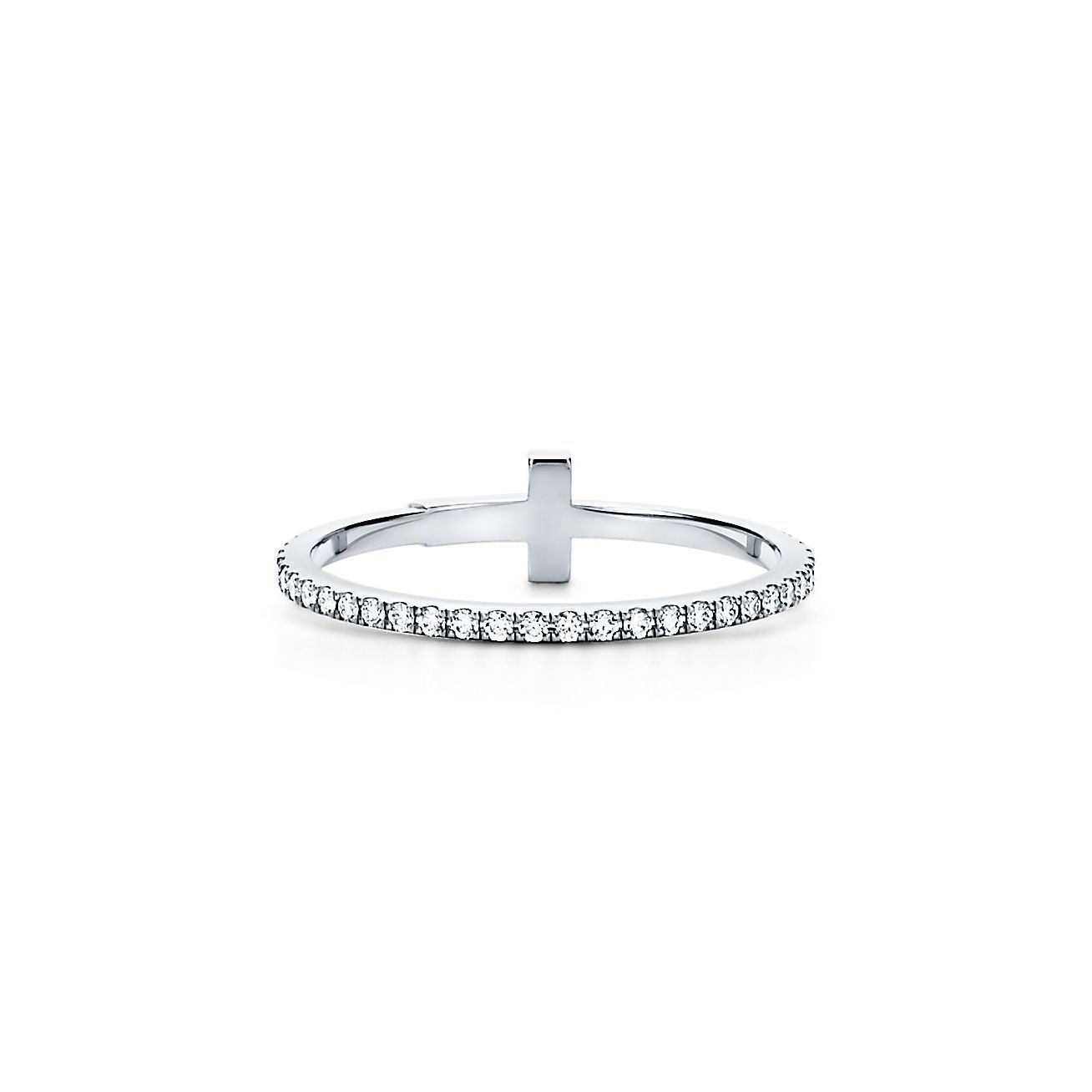 T Diamond Wire Band Ring in 18k White Gold