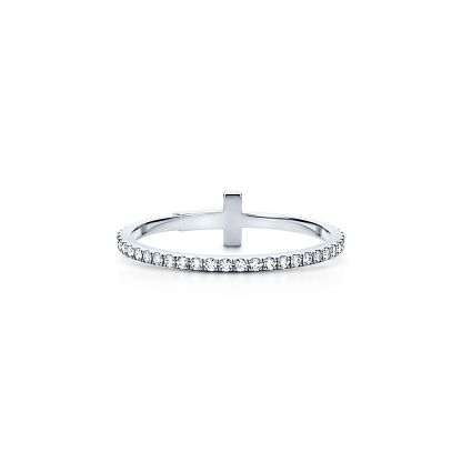 T Diamond Wire Band Ring in 18k White Gold