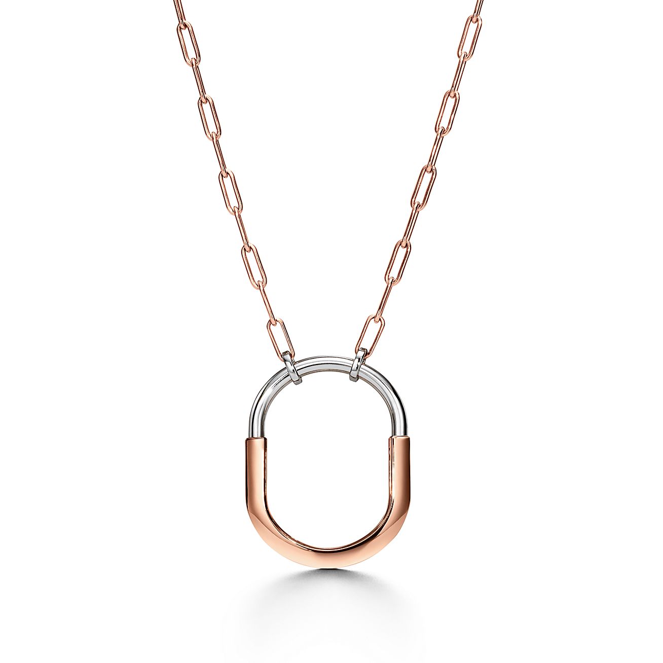 Lock Pendant in Rose and White Gold with Diamonds, Extra Large