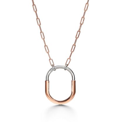 Lock Pendant in Rose and White Gold with Diamonds, Extra Large