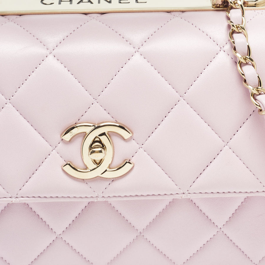 Light Pink Quilted Leather Small Trendy CC Top Handle Bag