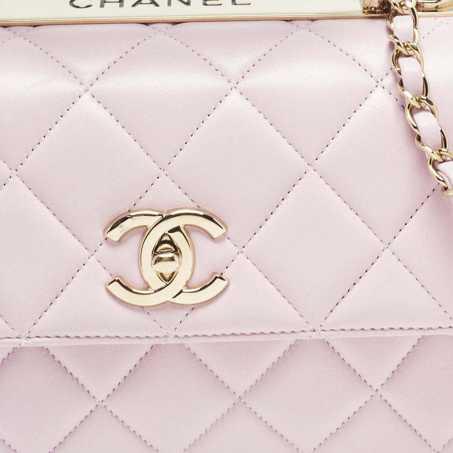 Light Pink Quilted Leather Small Trendy CC Top Handle Bag
