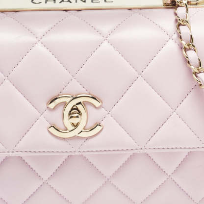 Light Pink Quilted Leather Small Trendy CC Top Handle Bag