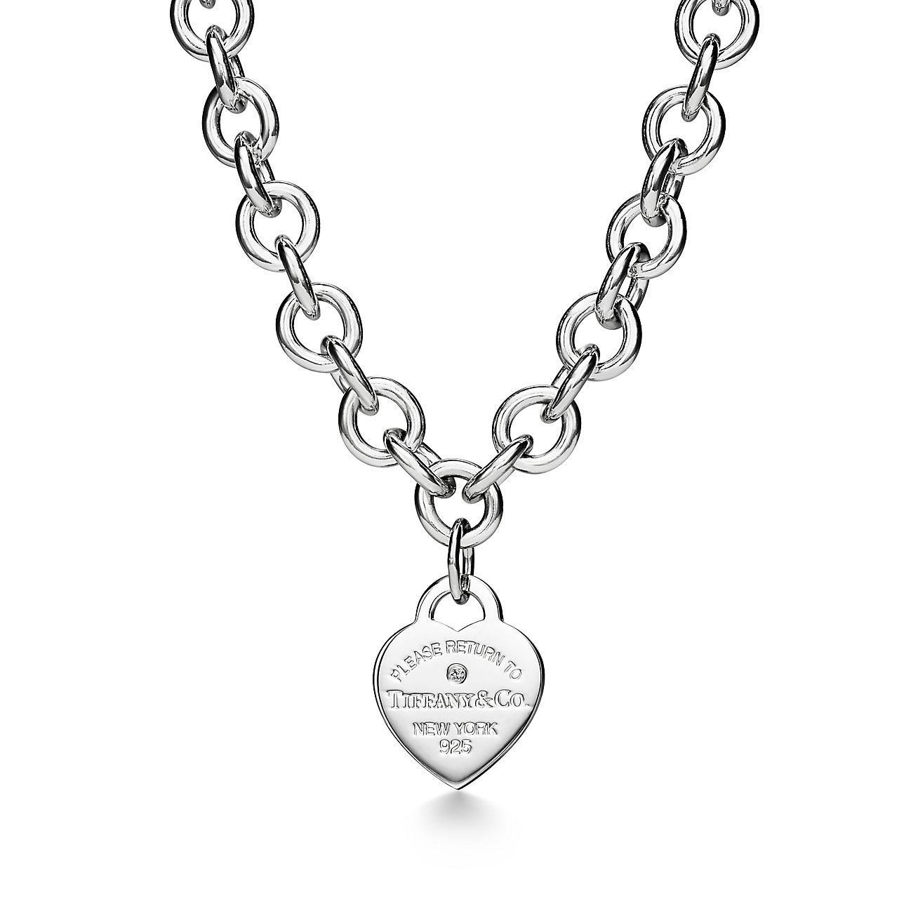 Return to 庐 Heart Tag Necklace in Silver with a Diamond, Medium