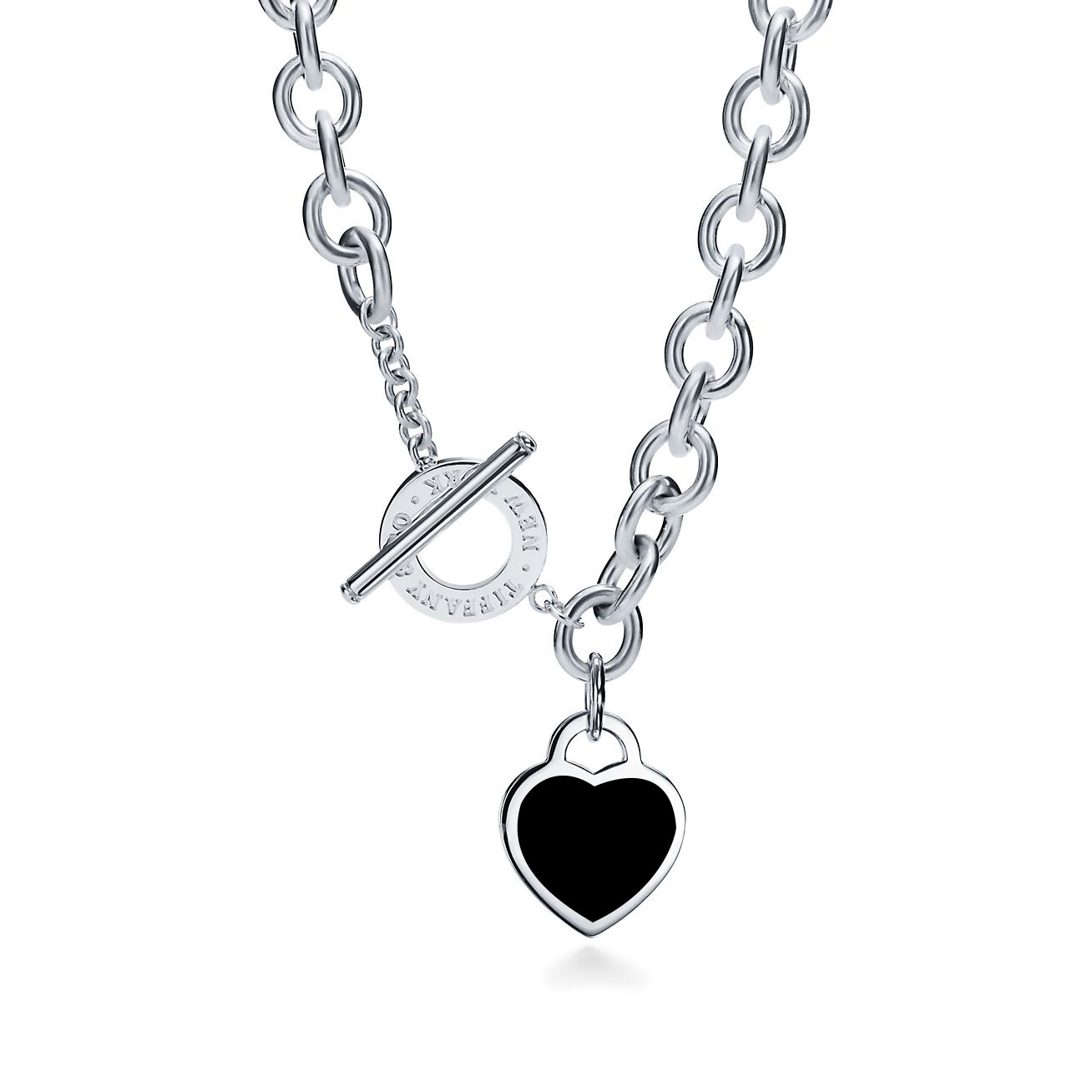 Return to 庐 Heart Tag Toggle Black Necklace in Silver