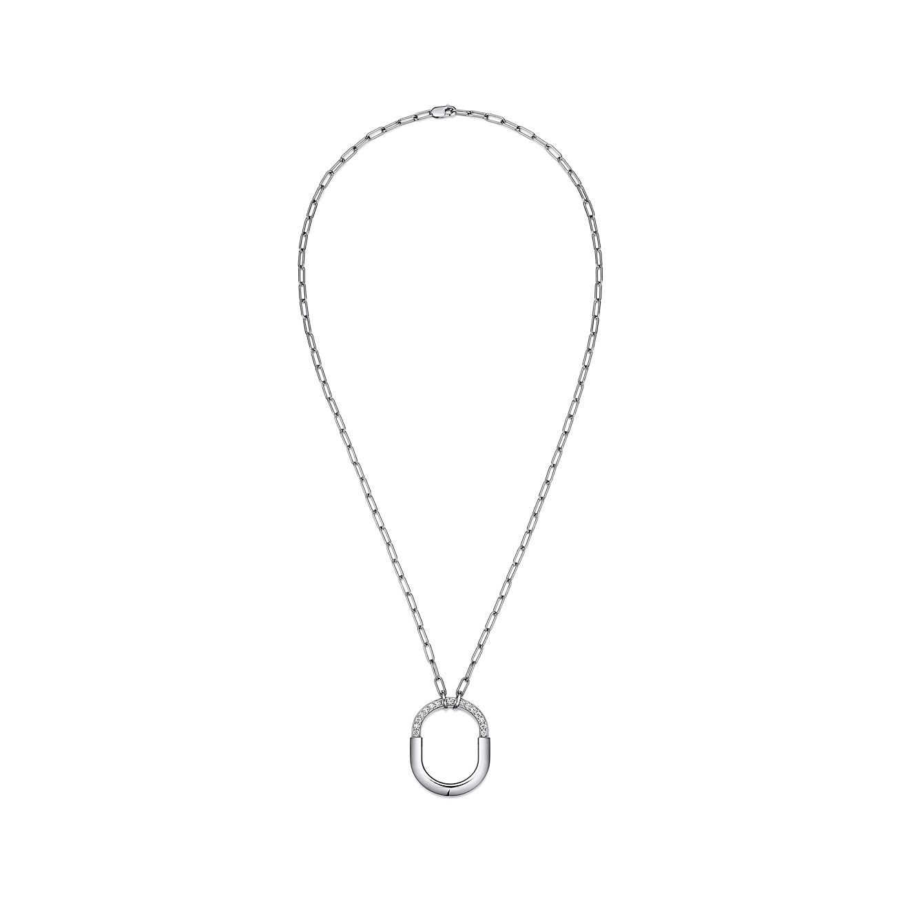 Lock Pendant in White Gold with Diamonds, Medium