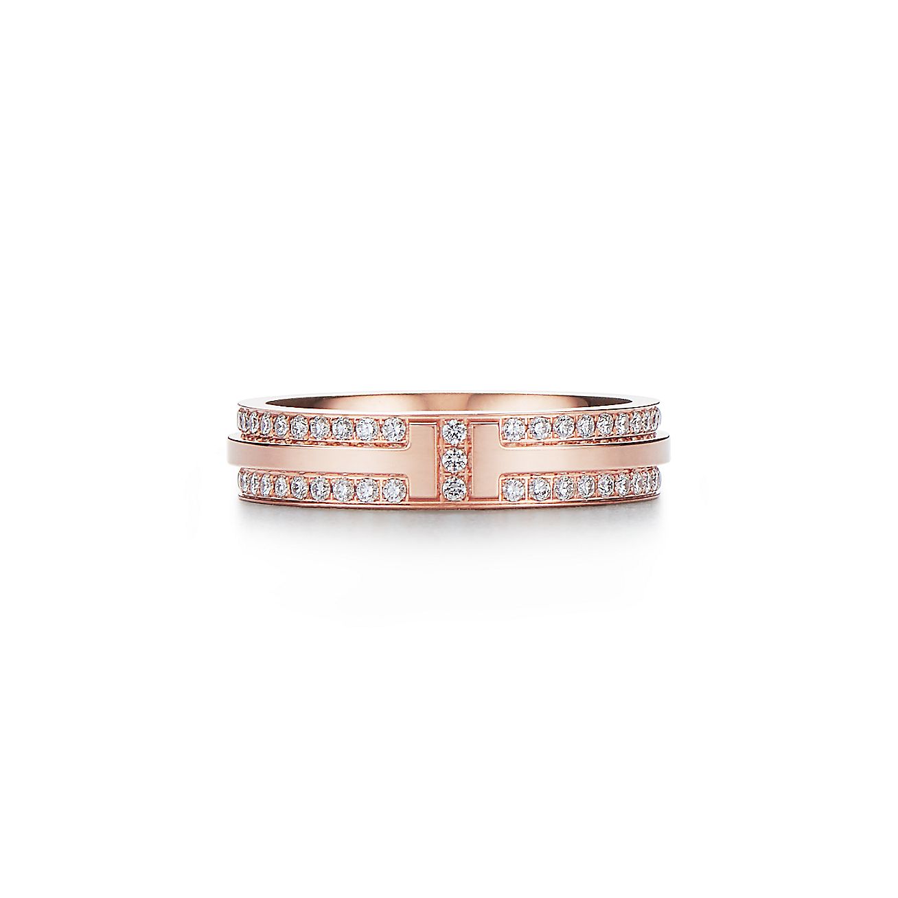 T Narrow Pave Diamond Ring in 18k Rose Gold