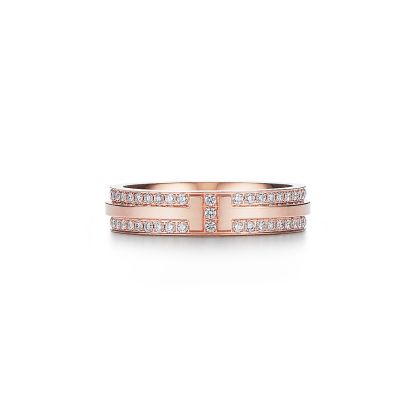 T Narrow Pave Diamond Ring in 18k Rose Gold