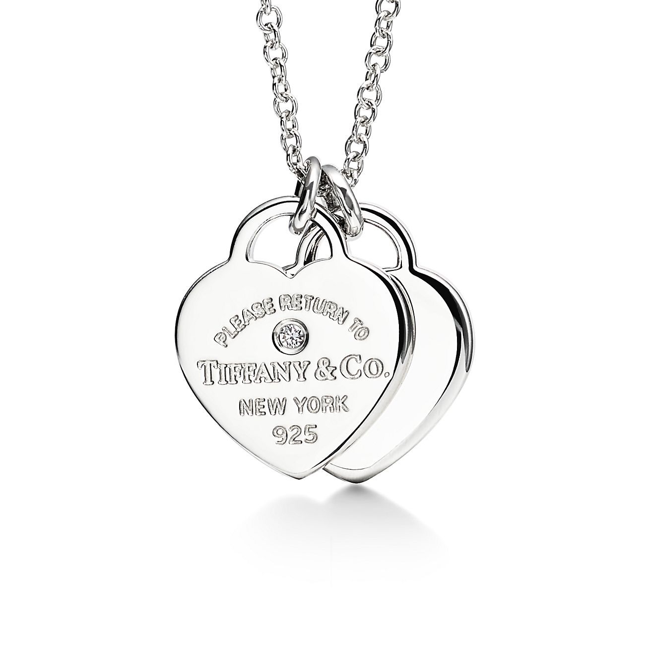 Return to 庐 Heart Tag Pendant in Sterling Silver with a Diamond, Mini