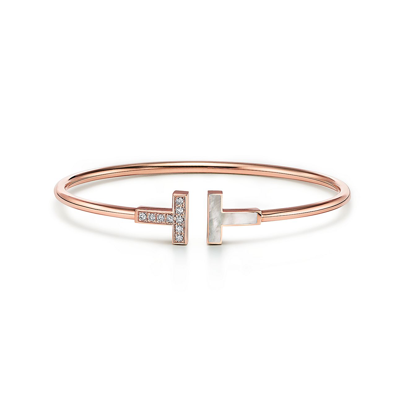 T Wire Bracelet in Rose Gold with Diamonds and Mother-of-pearl