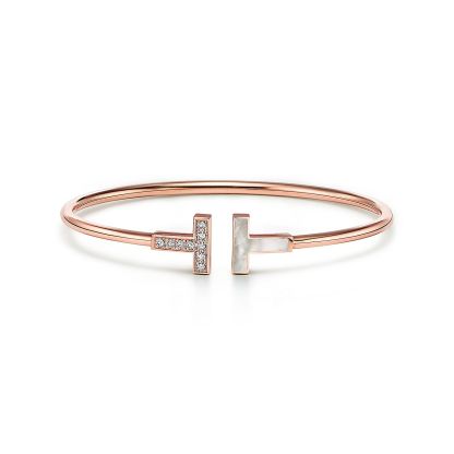 T Wire Bracelet in Rose Gold with Diamonds and Mother-of-pearl