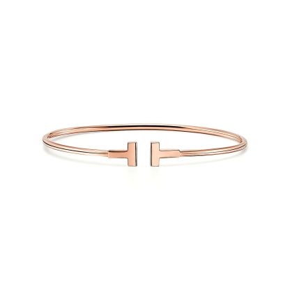 T Narrow Wire Bracelet in 18k Rose Gold