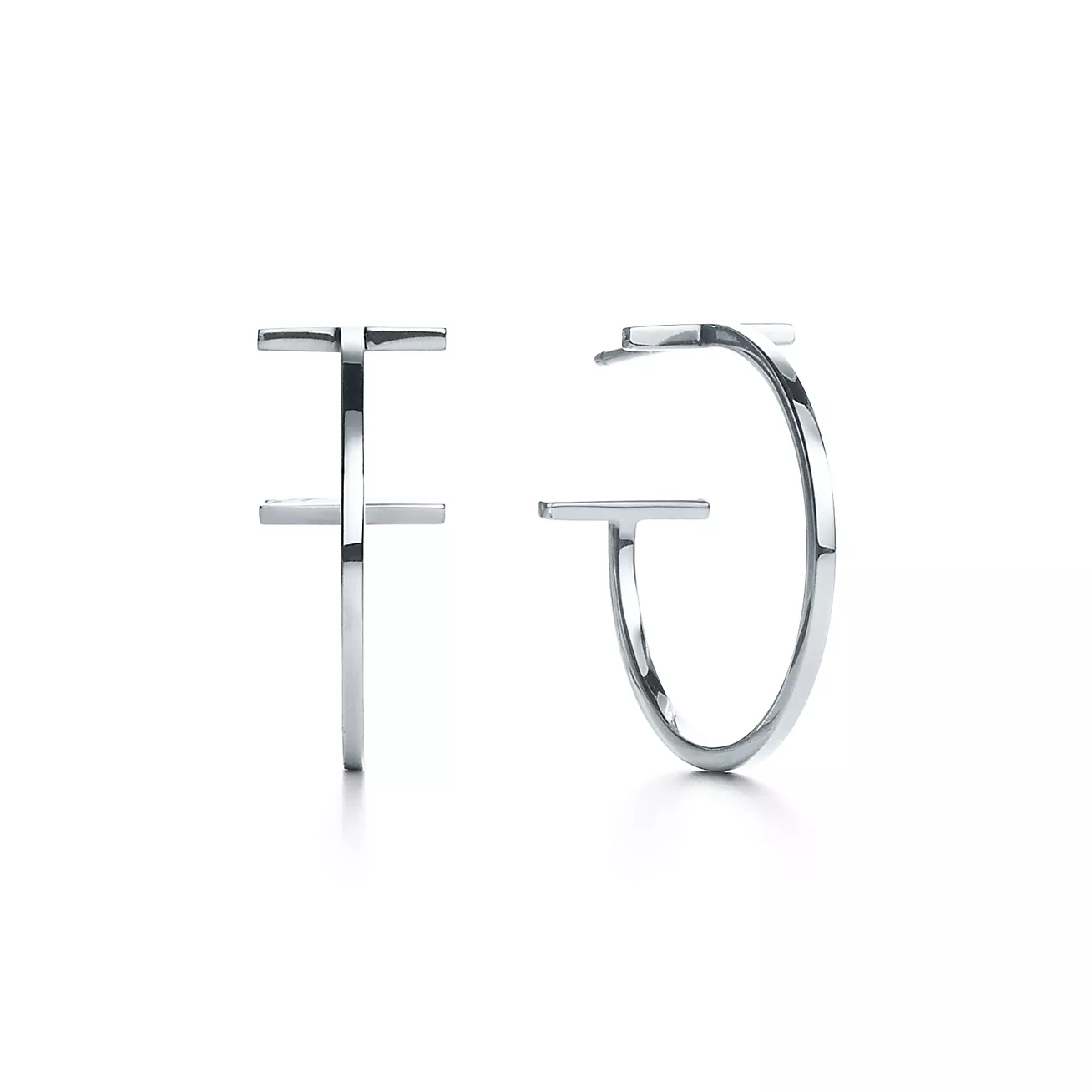T Hoop Earrings in 18k White Gold